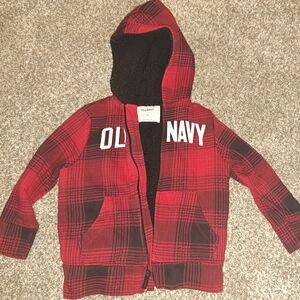Old Navy Kids Red and Black Plaid Hoodie